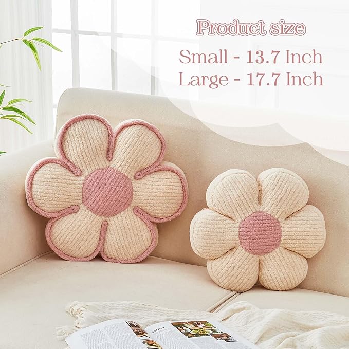 Kcvvcr Flower Pillow, Soft Flower Decorative Throw Pillow, Cute Daisy Flower Shaped Seating Floor Cushion Room Décor Plush Pillows for Sofa Couch Bed (17.7 Inch, Ivory)