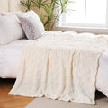 Cream White Fleece Throw Blanket 108”×90” for Couch Sofa Bed,Super Soft Cozy Plush Microfiber Flannel Blanket with 3D Checkered Design Lightweight for Adults,Woman,Girls