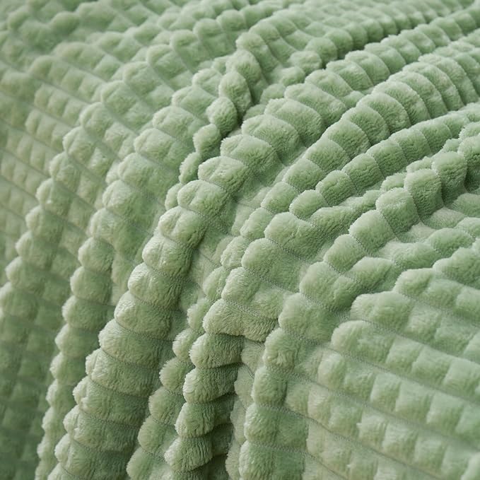 Puncuntex Flannel Fleece Throw Blanket Sage Green 60"×80",Super Soft Plush Cozy Blanket with Square Grid Design Luxury for Couch Sofa Chair