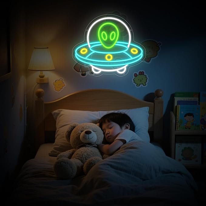 UFO Neon Sign, Alien Neon Signs for Wall Decor, UFO ET Dimmable Neon Light for Bedroom, Game Room, Kids Room, Bar Decoration, USB Powered Light Up Signs for Party Decor