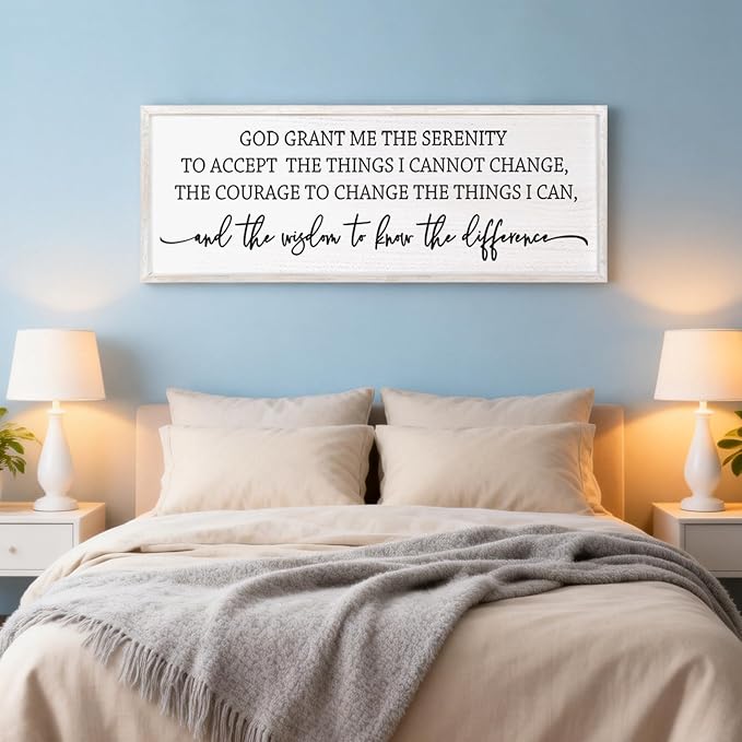 Serenity Prayer Rustic Bible Verse Framed Wall Art, 40''×15'' Religious Christian Saying Sign for God Jesus Christ Prayer, Vintage Positive Horizontal Holy Inspirational Catholic Scripture Gift Decor