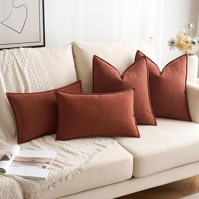 MIULEE Pack of 2 Rust Decorative Pillow Covers 18x18 Inch Soft Chenille Luxurious Couch Throw Pillows Farmhouse Cushion Covers with Elegant Design for Sofa Bedroom Living Room Home Decor