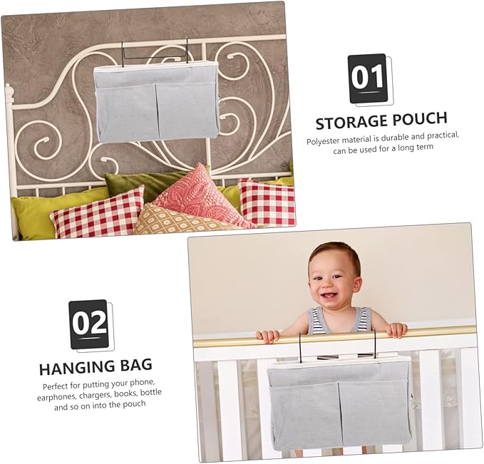 Cabilock Practical Hanging Bedside Storage Basket Multipurpose Pouch Pockets Dorm Bed Bunk Loft College Dorm Rooms Baby Rails Bedroom Living Room