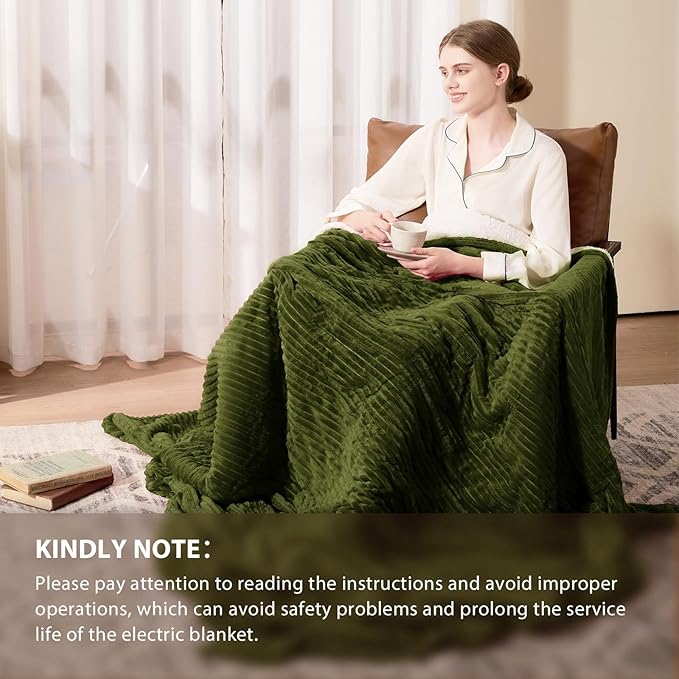 Homemate Heated Blanket Electric Throw - 50"x60" Heating Blanket Throw 1/2/4/6/8 Hours Auto-Off 10 Heat Levels Over-Heat Protection Soft Flannel Sherpa ETL Certification