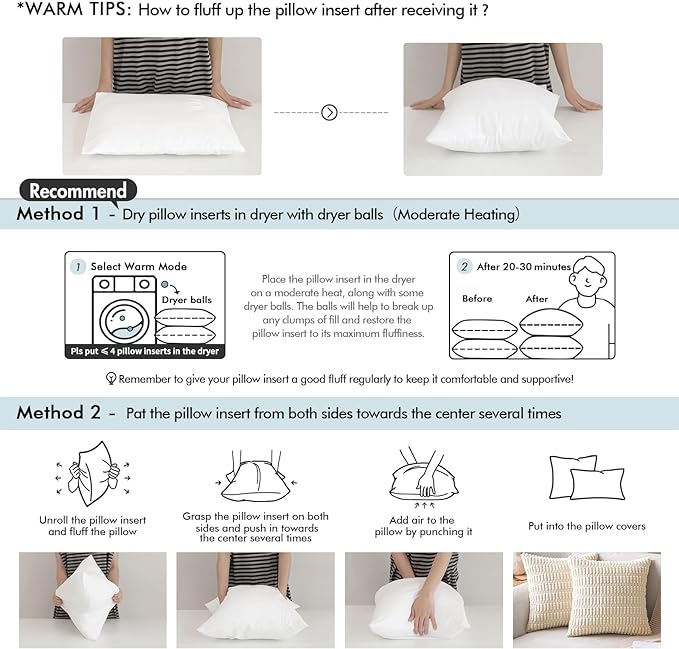 MIULEE 20x20 Pillow Inserts,Set of 2 Down Feather Throw Pillows for Couch Sofa Bed, Decorative Fluffy Throw Pillow Inserts Cotton Fabric,White