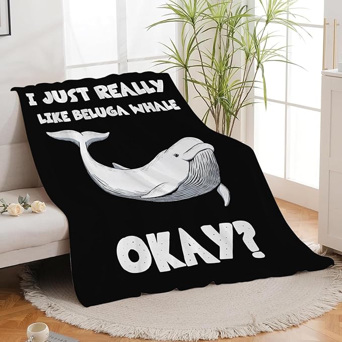 Beluga Whale Blanket for Girls Women Boys Men Adults Kids Soft Cozy Fleece Ocean White Whale Throw Blankets Gifts Warm Flannel Plush Lightweight Decor for Couch Bed Sofa 50"X40"