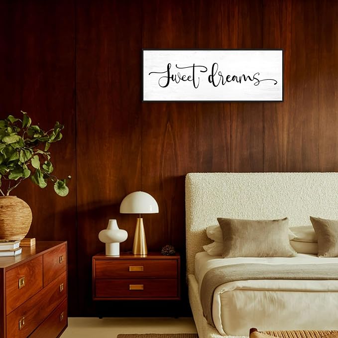 Sweet Dreams Wall Decor Above Bed: Farmhouse Bedroom Sign Guest Room Wall Decor,32x12 Inch Framed Canvas Modern Master Bedroom Wall Art Rustic Hanging Plaque Home Decor
