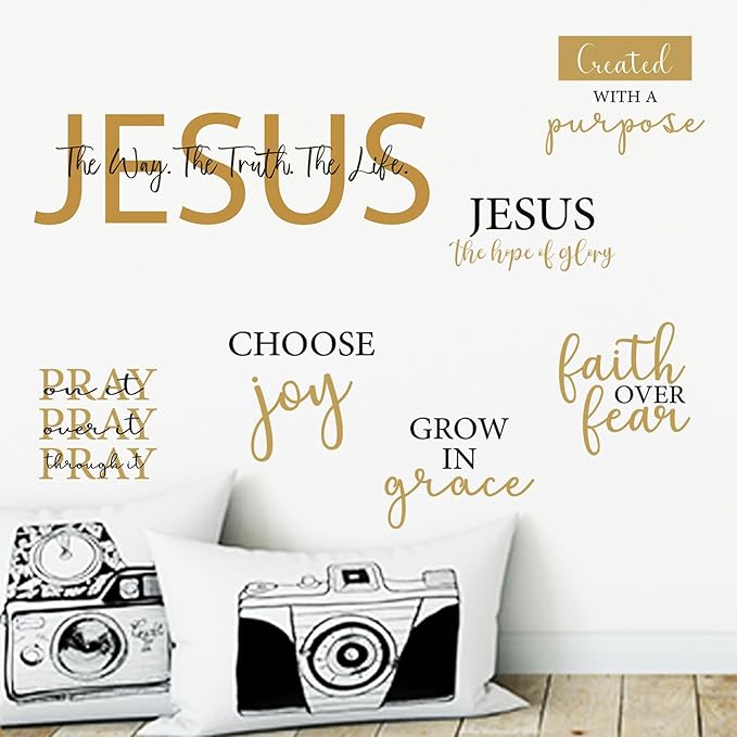 BBTO Bible Verse Wall Stickers Inspirational Quote Wall Decals Religious Motivational Scripture Sticker Peel and Stick for Bedroom Living Room Office Bathroom(Faith Over Fear)