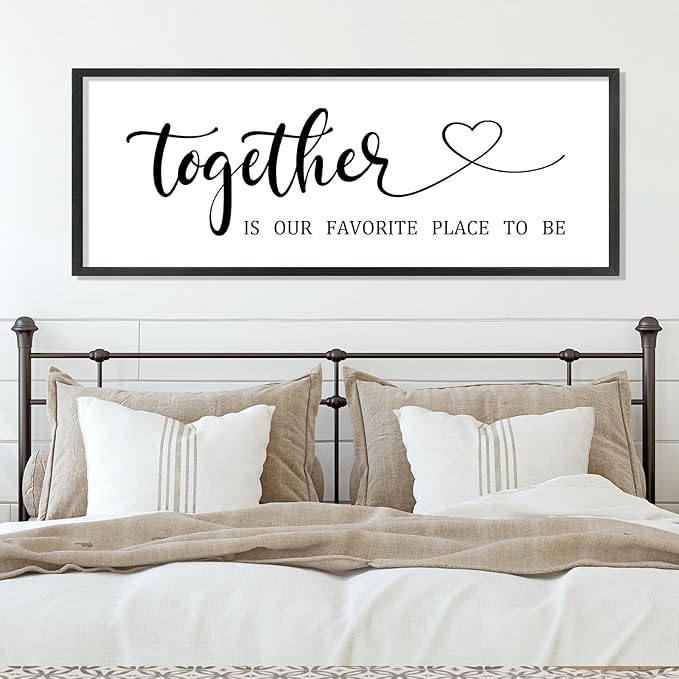 YWJKWLGS Together Is My Favorite Place to Be Sign Master Bedroom Wall Decor Above Bed 40x15 Inch Love Quotes Wall Art Large Rustic Modern Wood Framed for Couples (Black)