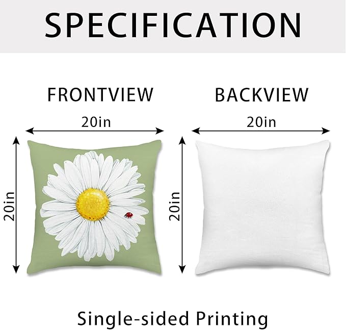 Hexagram Spring Summer Pillow Covers 20x20 Set of 4, Floral Daisy Outdoor Decorative Throw Pillow Covers, Green Farmhouse Cushion Case for Couch Sofa Living Room Bedroom Home Indoor Decor(No Insert)
