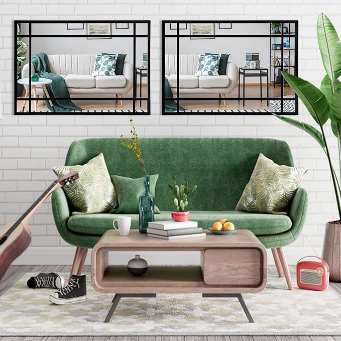 Black Rectangle Mirror, Farmhouse Decorative Wall Mirror for Entryway, Living Room, Bedroom, Hallway, Fireplace, Accent Wall Decor (Black1, 34" x 24")