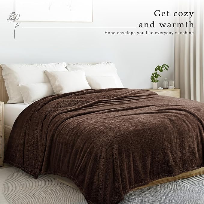 Exclusivo Mezcla Twin Size Blanket for Bed, Super Soft Velvet Plush Fleece Blankets, Fuzzy Cozy and Warm for Winter, 60x80 Inches, Coffee