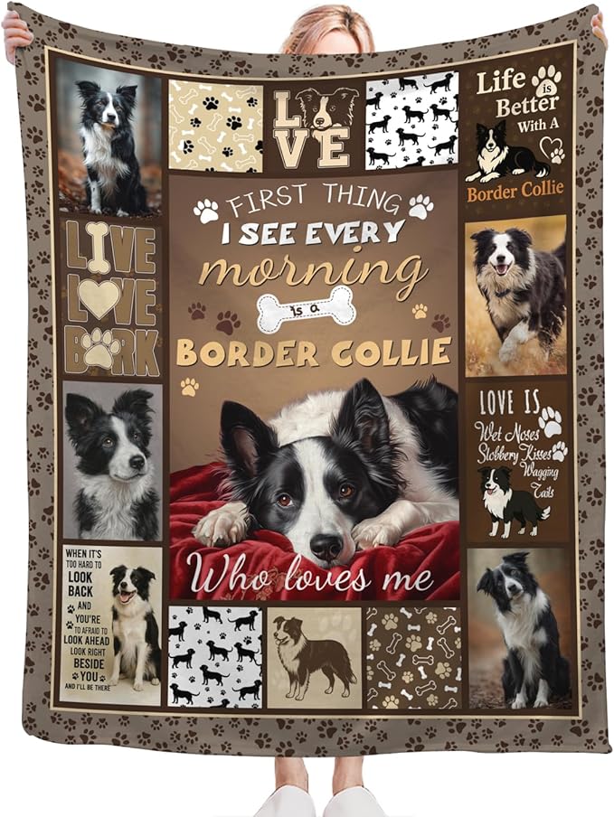 Border Collie Blanket for Girls Women Boys Men Adults Kids Soft Cozy Fleece Dog Pet Throw Blankets Gifts Warm Flannel Plush Lightweight Decor for Couch Bed Sofa 80"X60"