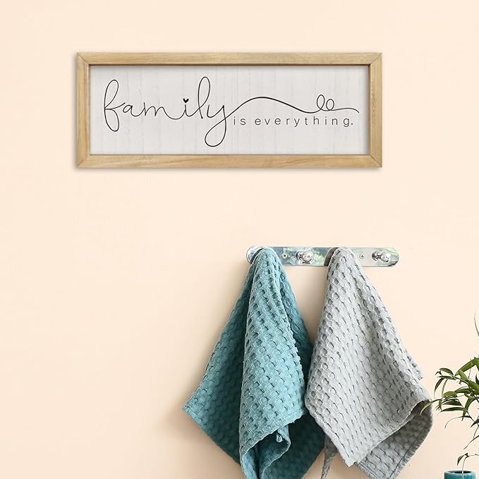 comurdyo Family is Everything Sign Wall Decor 16"×6" Family Wood Framed for Living Room Entryway Home Hanging Plaque Wall Art (Wood)