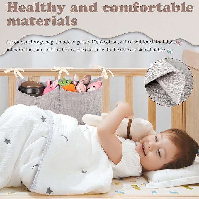 Dormitory Bed-Bunk Organizing Bag Nappy-bags Organizer Bedside Hanging Bags Milk Bottle Bib-Storage Bag Crib Organizer Bag Baby Nappy-Bag cotton (pink)