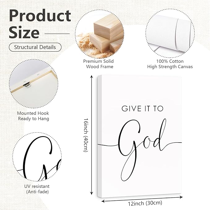 Pennclys Give It to God and Go to Sleep Sign Canvas Wall Art Above Bed Wall Decor for Bedroom Bible Verse Prints Farmhouse Bedroom Pictures Artwork for over the Bed 12x16x3 Inch Ready to Hang