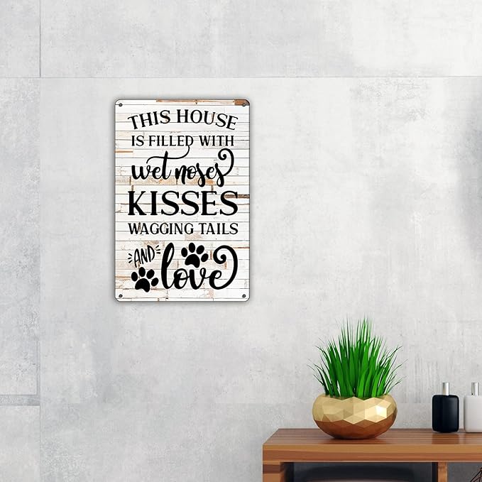 QIONGQI Funny Dog Rules Metal Tin Sign Wall Decor Rustic Farmhouse Dog Signs with Sayings for Home Decor Gifts