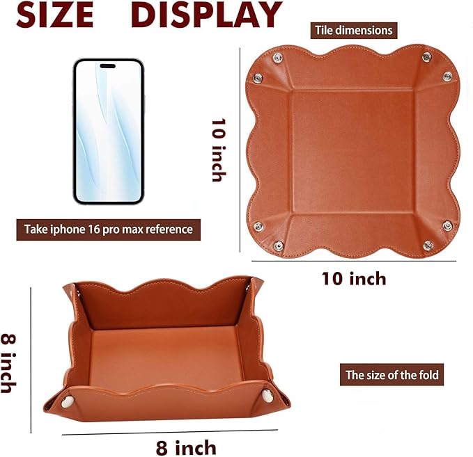 Valet Tray for Men Women - PU Leather Travel Catchall Tray Organizer - Desk Bedside Nightstand Storage Box for Jewelry Key Phone Remote Controller Wallet Watch Glasses Coin Readers -Brown