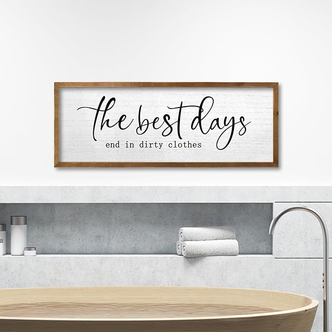 TQianJiang Funny Laundry Room Wall Decor 24"×10" Inspirational Quote Sign for Farmhouse Restroom Toile Restroom Large Simple Washroom Rustic Vintage Wood Framed Wall Hanging Art (Wood)