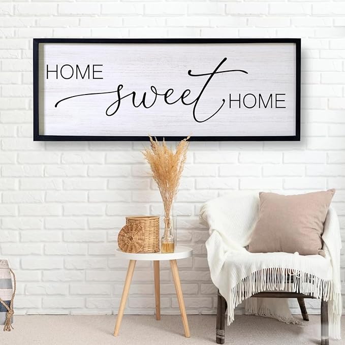 Home Sweet Home Decorative Rustic Sign & Plaque Framed Wall Art for Couples, 40''×15'' Vintage Farmhouse Wooden Horizontal Home Sweet Home Wall Decor Above Bed, Cottagecore Wedding Gift
