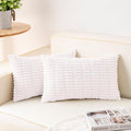 Aegero Pack of 2 Corduroy Decorative Throw Pillow Covers 12x20 Inch Soft Striped Pillow Covers Modern Farmhouse Home Decor for Sofa Living Room Couch Bed（White）