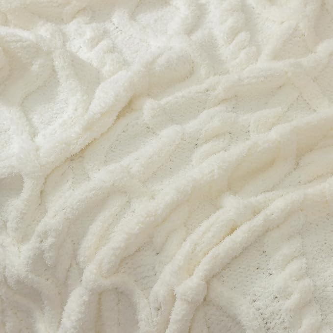 bearberry Plush Fleece Blanket Ultra Cozy & Warm Cable Knit - Machine Washable Throw for Living Room, Bedroom, Office | Lightweight Fuzzy Blanket for Adults, Kids, Pets (Cream, 50”x60”)