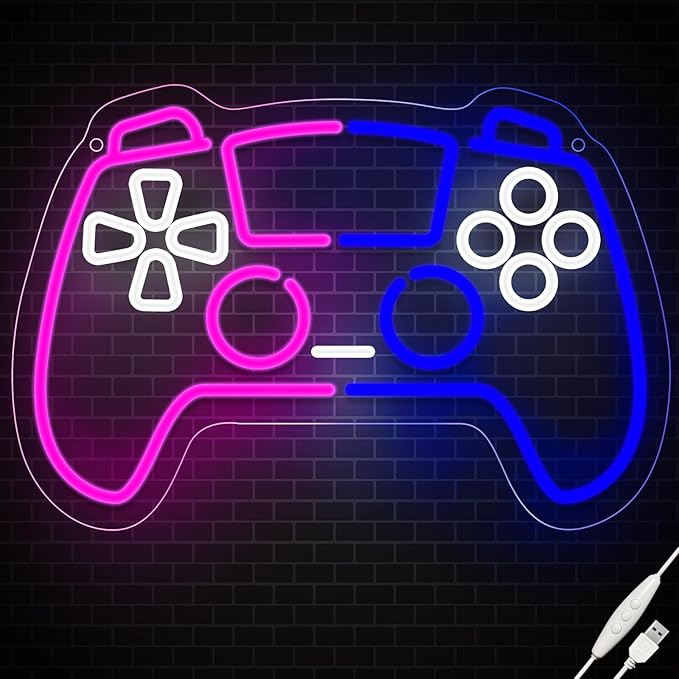 Gamer Neon Sign, Led Light for Gaming Room Wall Decor, Dimmable Neon Light for Boys Room Decor, Blue and Pink Light Up Signs for Man Cave & Bedroom, Gamer Gifts for Teens, Boys, Kids