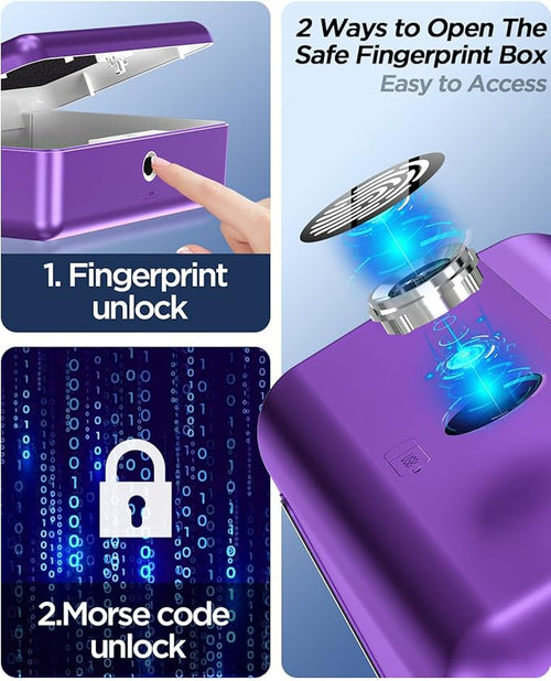 AICase Biometric Fingerprint Storage Box, Portable Cash Jewelry Security Lock Box Safe, Combination Lock for Car, Home, Office Travel