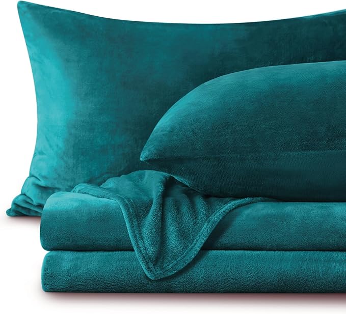 BEDELITE Flannel Sheets Full Size Teal - Super Soft Fleece Sheets Set Fluffy Extra Plush, 4 Piece(Include Fitted Sheet, Flat Sheet, 2 Pillowcases)