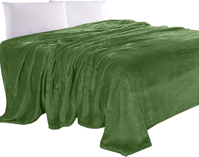 Elegant Comfort Luxury Velvety Feel Blanket, All-Season Lightweight Blanket, Ultra Plush, Soft, Cozy-Fuzzy Flannel Fleece for Couch, Sofa, Bed, Travel, Solid Design, King/California King, Green