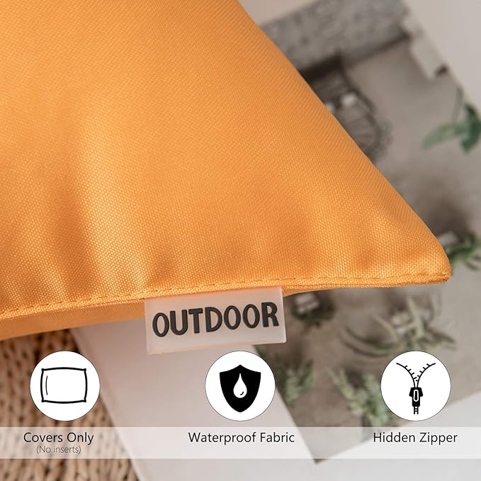 MIULEE Pack of 2 Decorative Outdoor Waterproof Pillow Covers Garden Cushion Sham Throw Pillowcase Shell for Fall Patio Tent Couch 16x16 Inch Orange Yellow
