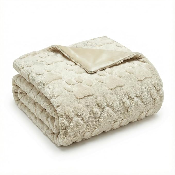 Horaldaily Dog Paws Blanket Throw, Beige Farmhouse Dog Paws Soft Fuzzy Plush Faux Fur Cozy Blankets for Couch Sofa Bed Lounging, Ideal Gifts for Kids Adults Wife Self, 50x60