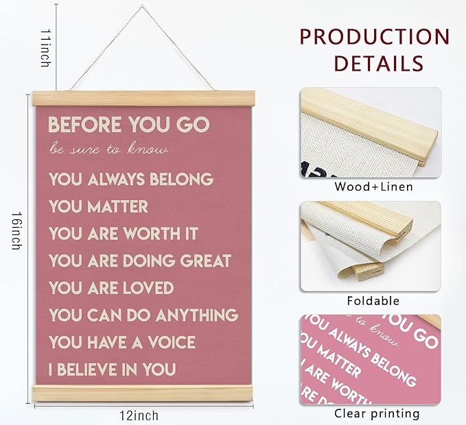 Mental Health Positive Affirmations Inspirational Wall Art Decor, Therapist Nurse Office Signs Wall Art Decor For Office Kids Teen Girls Room Bedroom Playroom Wall Decor Wood Posters Framed（pink）