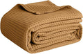 100% Cotton Blankets for Bed - Waffle Weave Blankets for Summer, Lightweight and Breathable Soft Woven Blanket for Spring (Orange, Queen (90" x 90"))