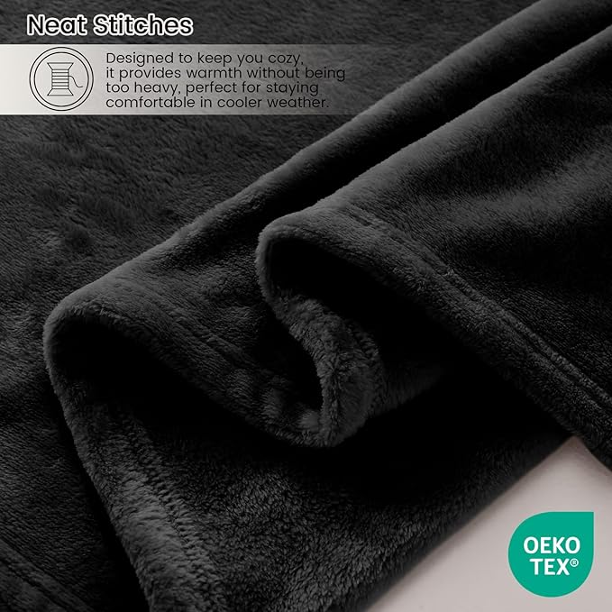 King Blankets for Bed, Flannel Fleece Blanket Warm Plush Lightweight Blankets for Women, Fuzzy Soft Blanket for Sofa, Couch, Chair, Travel, Camping, 108" X 90", Black
