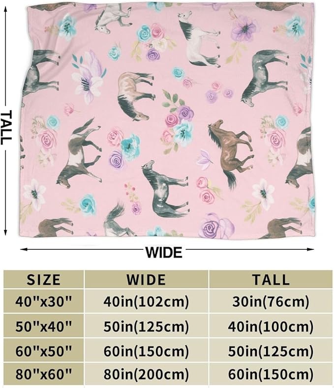 Western Horse Throw Blanket - Soft Plush Fleece Farm Animal Blankets- Cozy Horse Stuff Gifts for Women Girls Kids 50"X60"