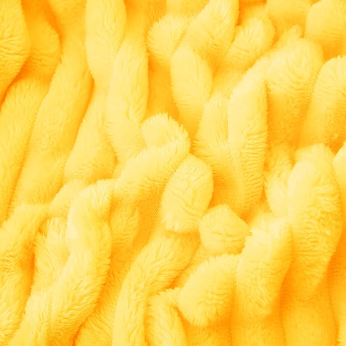 Bright Yellow Fleece Throw Blanket 60”×80” for Couch Sofa Bed,Super Soft Cozy Plush Microfiber Flannel Blanket with Stripes Design Lightweight for Adults,Woman,Girls