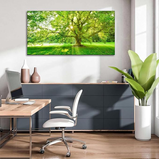 Bamdeya Bedroom Picture Forest Canvas Wall Decor Art Trees Green Pictures Sunrise Scenery Wall Art Nature Landscape Paintings Living Room Decor Office Artwork for Walls Bathroom Decorations