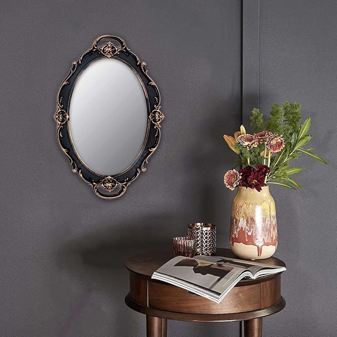 Vintage Mirror Small Wall Mirror Hanging Mirror 14.5 x 10 inchs Oval Brown