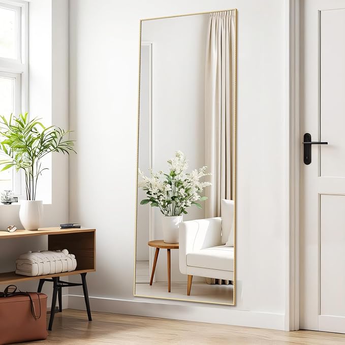 Mirror Full Length, Upgraded Body Wall Mirrors with Shatter-Proof Glass, Floor Standing, Hanging or Leaning, Tall Mirror with Stand Aluminum Alloy Frame for Bedroom Cloakroom
