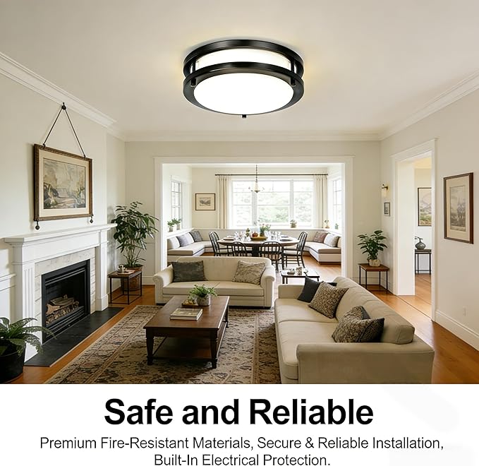 Drosbey 27W Dimmable LED Flush Mount Ceiling Light Fixture, Kitchen Light Fixtures, 12 inch Ceiling Lights for Bedroom, Bathroom, 3000K/4000K/5000K Selectable, Super Bright 2700LM