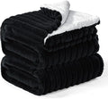 INFIIXSO Sherpa Fleece Queen Size Blanket - Super Soft & Warm Striped Fleece, Cozy Plush Fluffy Large Bed Blanket All Season Use (Black, 90x90 Inches)