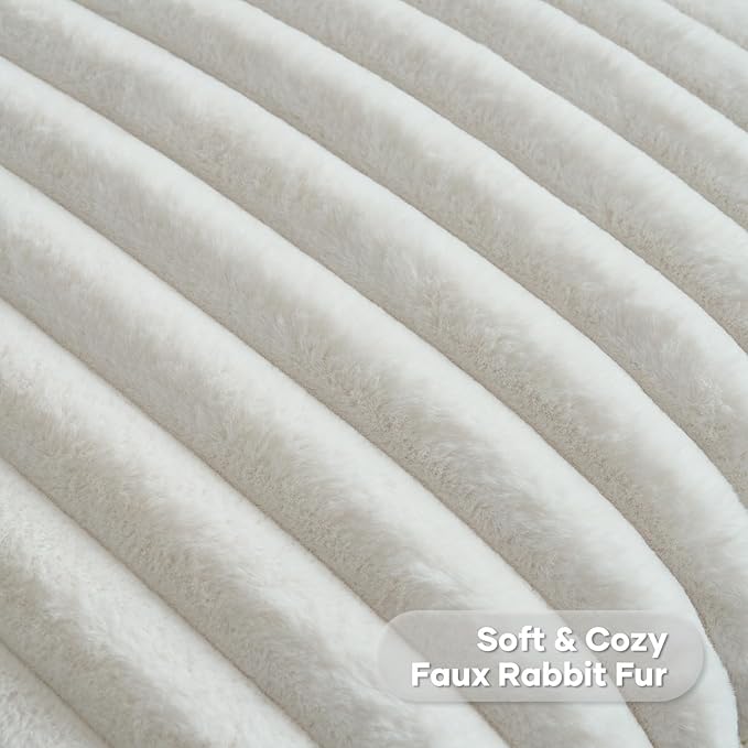 FUTEI Cream White Decorative Throw Pillow Covers Set of 2, 16x16 Inch Soft Fluffy Faux Fur Plush Striped Cushion Cases, Modern Home Decor for Couch Bed Living Room