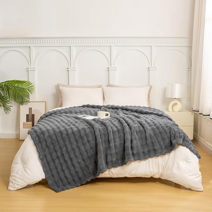 YUSOKI Luxury 3D Bubble Light Weighted Throw Blanket 2.8lb,All Ages,Home Decoration, (Grey,60 * 80inches)