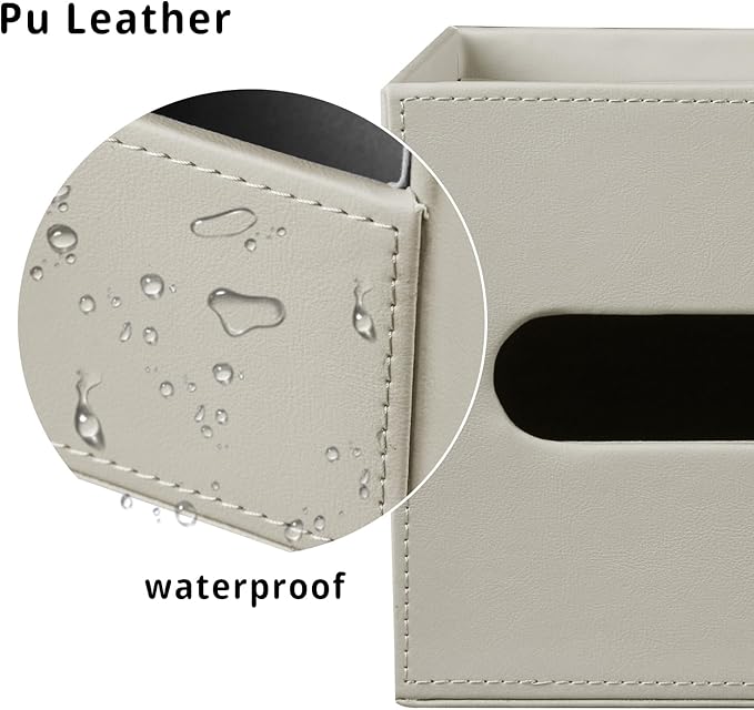PU Leather Tissue Box Cover Square,Tissue Box Holder Organizer with Storage Tray and Remote Control Holder for Bathroom Countertop Night Stands Bedroom Office Desk,Napkin Caddy Decorative Grey
