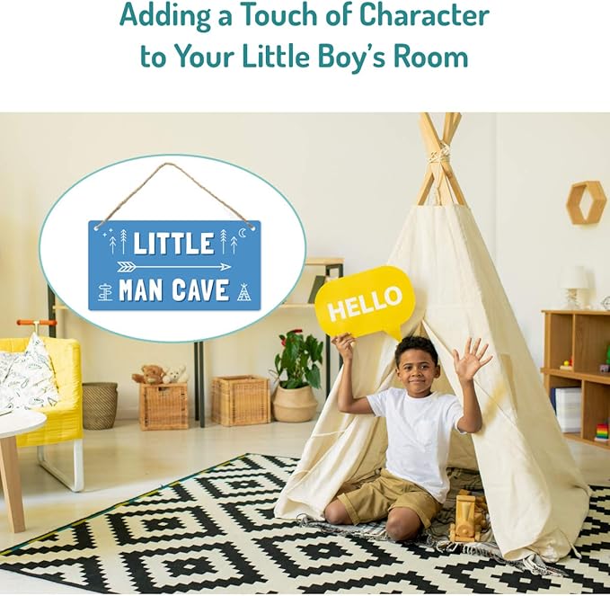 Little Man Cave Sign, 12″x6″ PVC Plastic Wall Decoration Hanging Sign, High Precision Printing, Water proof, Boys Room Door Sign, Boys Only Sign, Game Room Décor