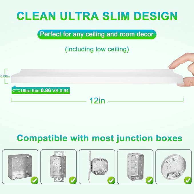 8-Pack Flush Mount LED Ceiling Light Fixtures White, 12Inch Dimmable Ceiling Lamp 2700K/3000K/4000K/5000K/6500K 5 Color Selectable, 24 Watt 3200LM Low Profile Ceiling Light for Kitchen Bedroom Hallway