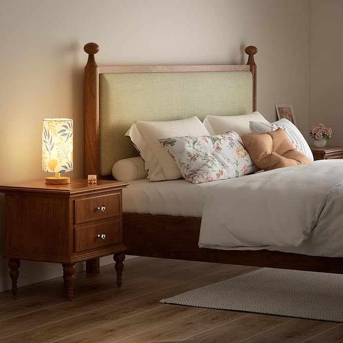 Fenmzee Ginkgo Table Lamp for Bedroom - Inline Control, Small Bedside Lamp with 3000K A15 LED Blub, Easy Assembly (Ginkgo White Shade, 9" Inline Control)