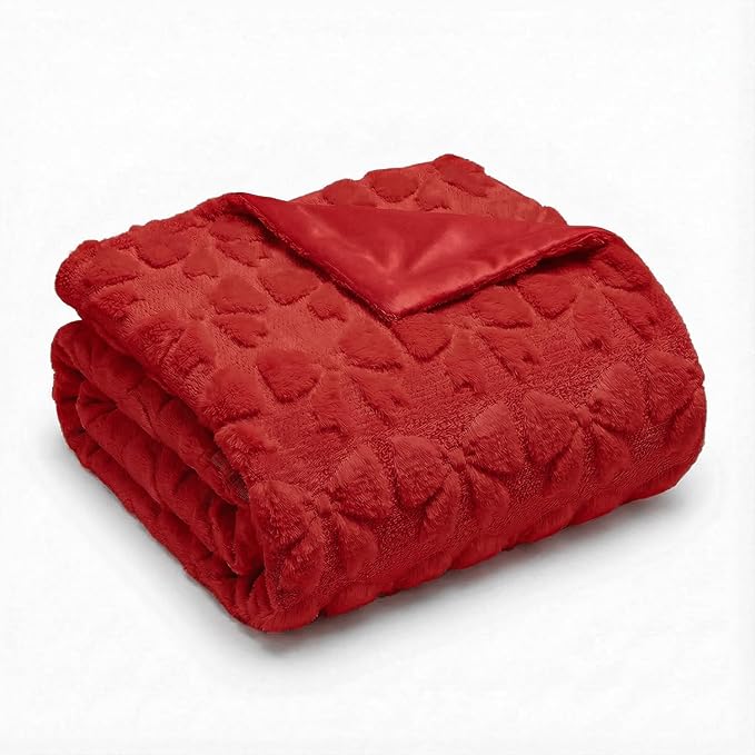 Horaldaily Valentine Bow Blanket Throw, Red Bow Soft Fuzzy Plush Faux Fur Cozy Blankets for Couch Sofa Bed Lounging, Ideal Gifts for Kids Adults Wife Self, 50x60