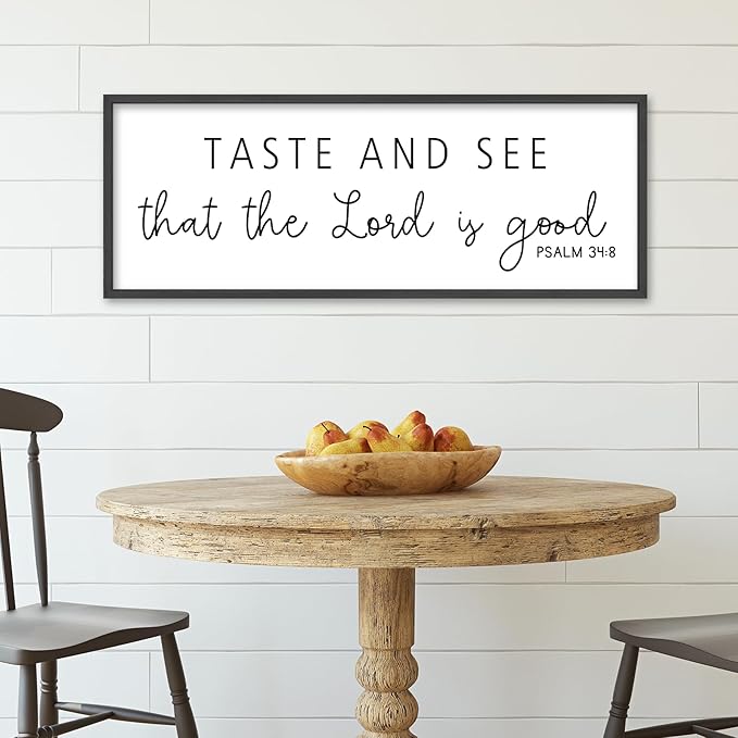 Oh Taste And See That The Lord Is Good Wall Decor 32"×12" Psalm 34:8 Bible Verse Scripture Sign Large Christian Dining Room Wall Hanging Art (Black)